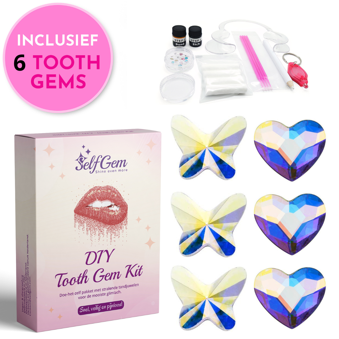 SelfGem™ DIY Tooth Gem Kit | AB Butterfly & Heart Set (6 stuks)