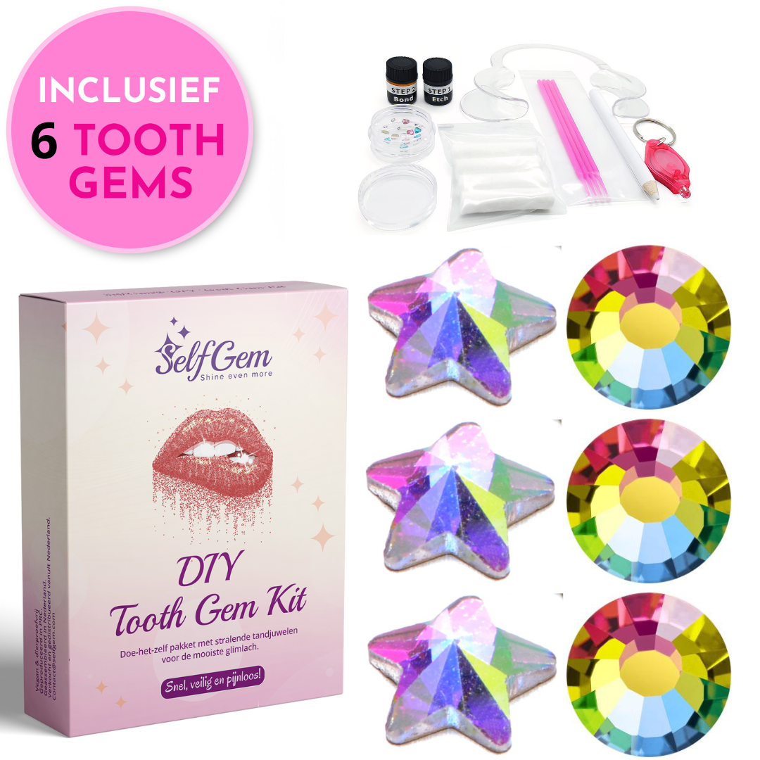 SelfGem™ DIY Tooth Gem Kit | AB Star & Rainbow Set (6 stuks)