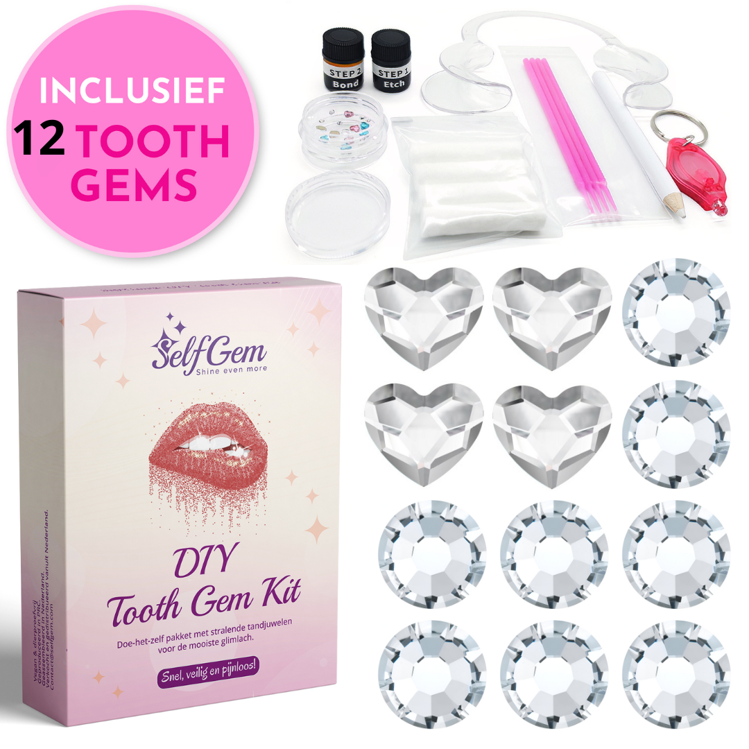 SelfGem™ DIY Tooth Gem Kit | Diamond & Heart Set (12 stuks)