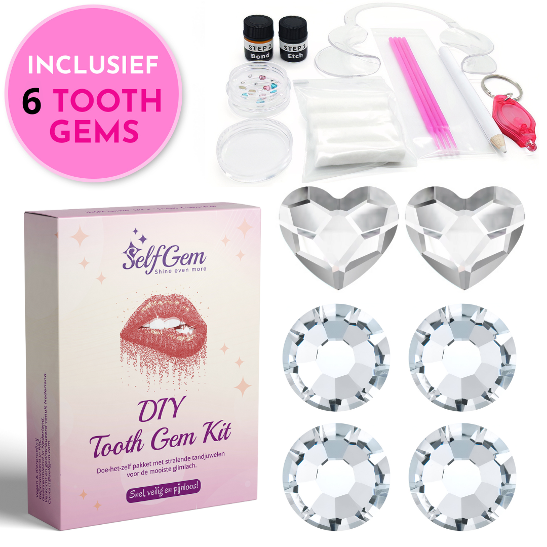 SelfGem™ DIY Tooth Gem Kit | Diamond & Heart Set (6 stuks)