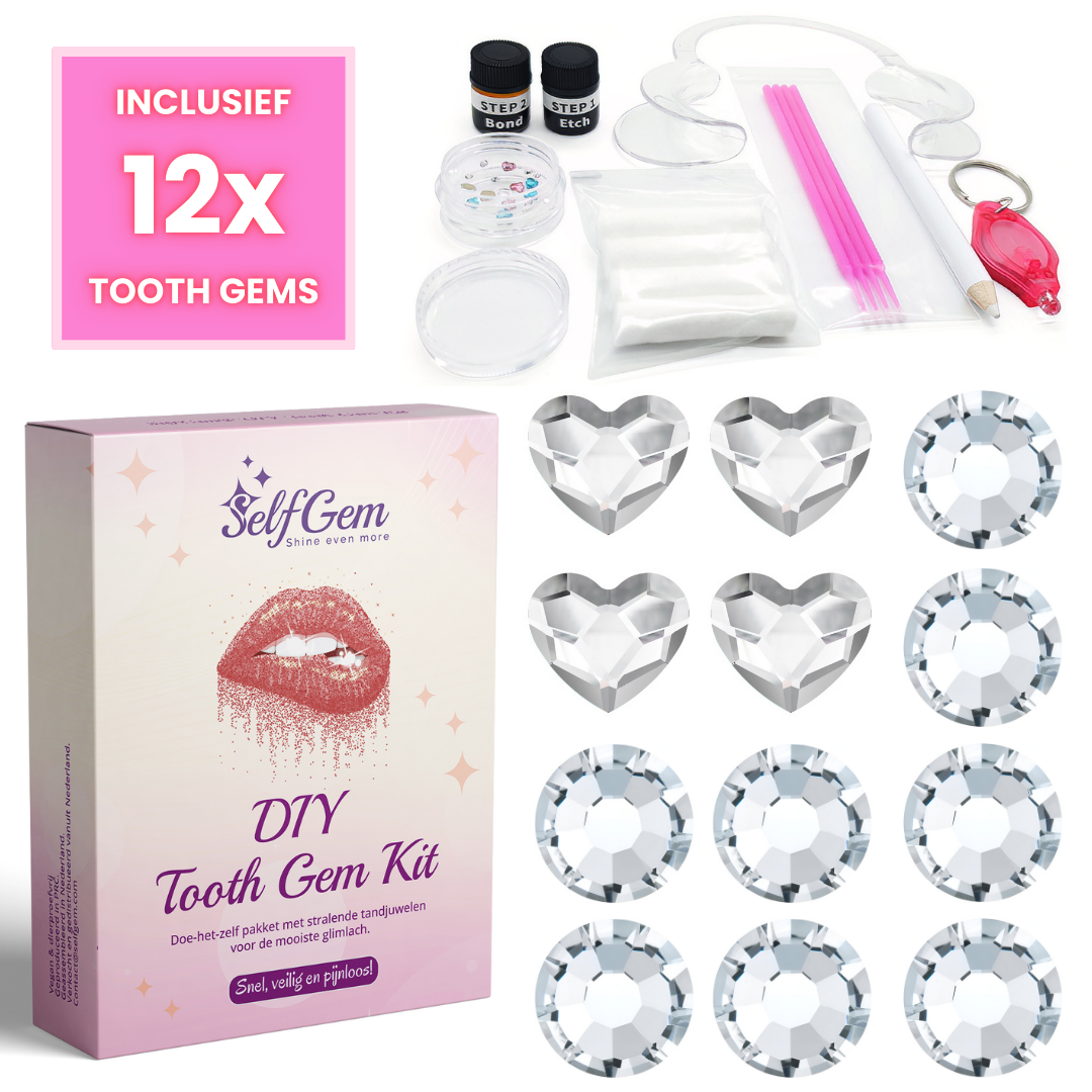 SelfGem™ DIY Tooth Gem Kit | Diamond & Heart Set (12 stuks)